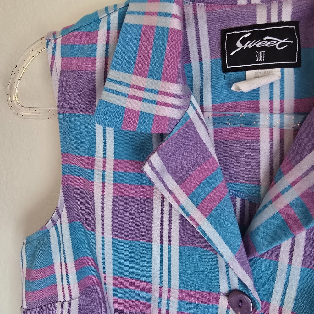 Vintage Pastel Plaid Suit Vest Tank Top - Picture 2 of 9